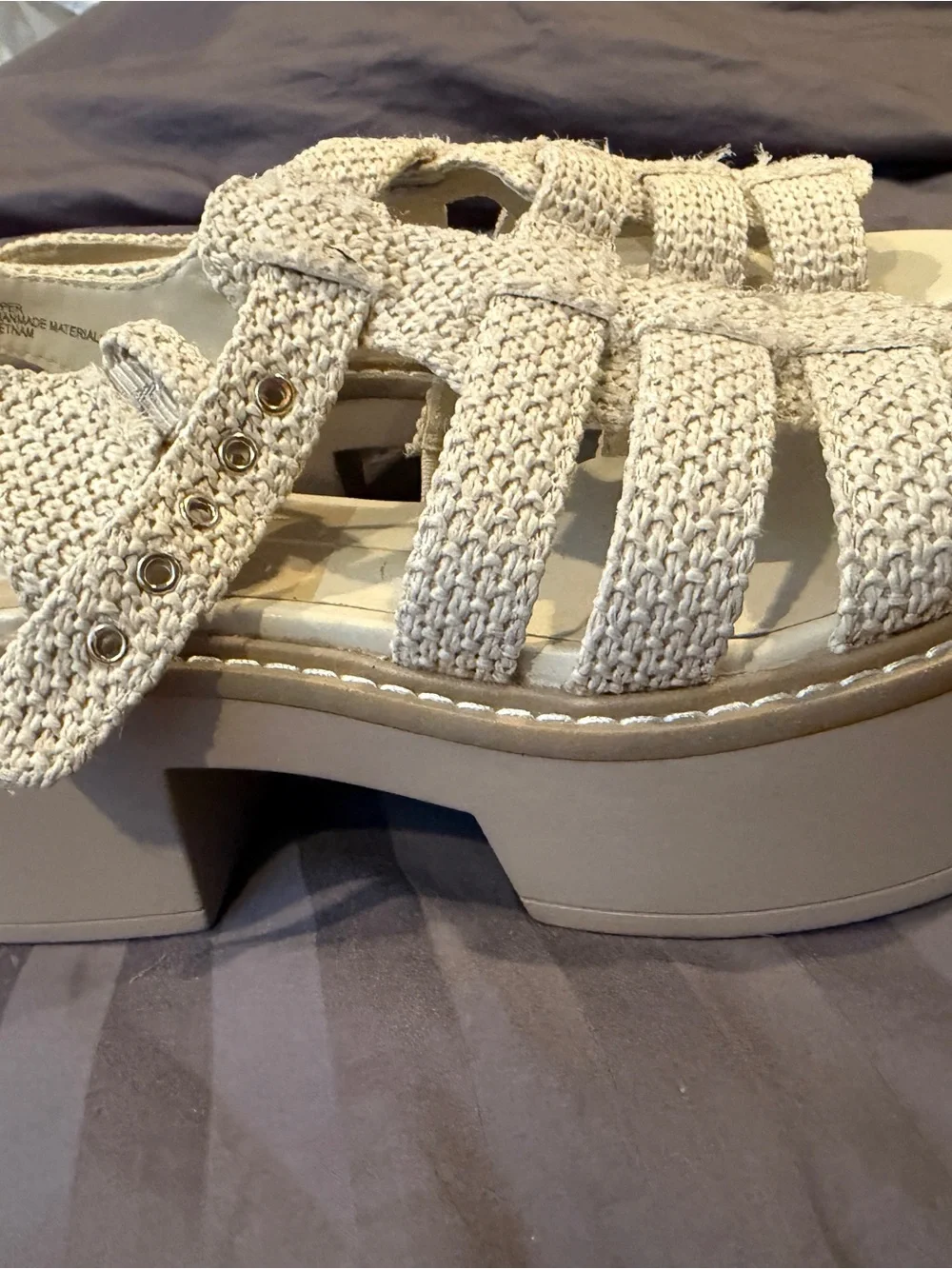 Dolce vita platform strappy woven sandals beige 6